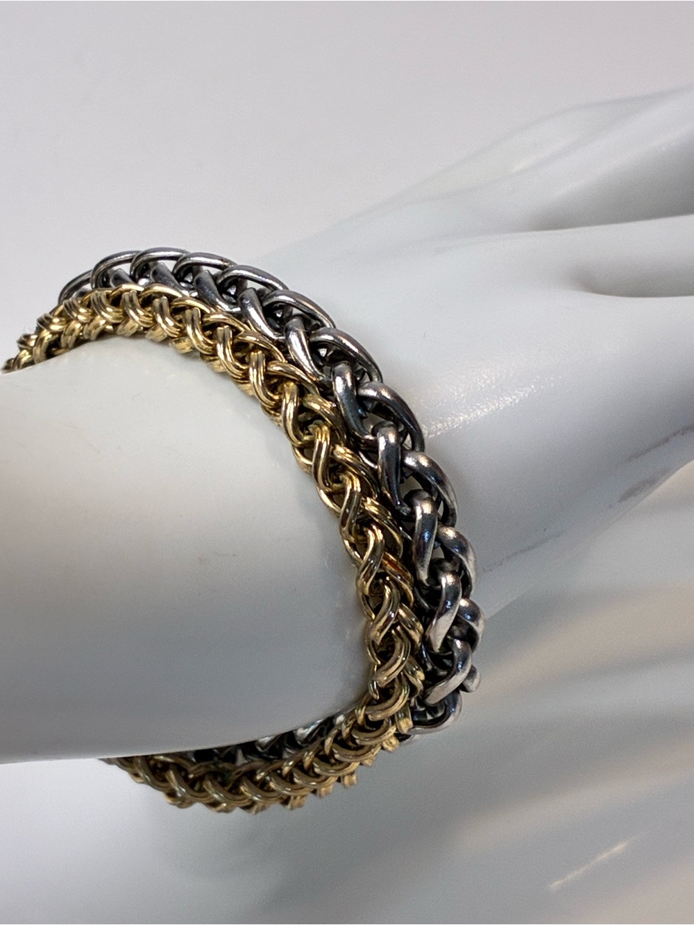 Gold and Silver Braided Rope Chain Bracelet High Low Timeless Every Day Easy - Picture 3 of 15